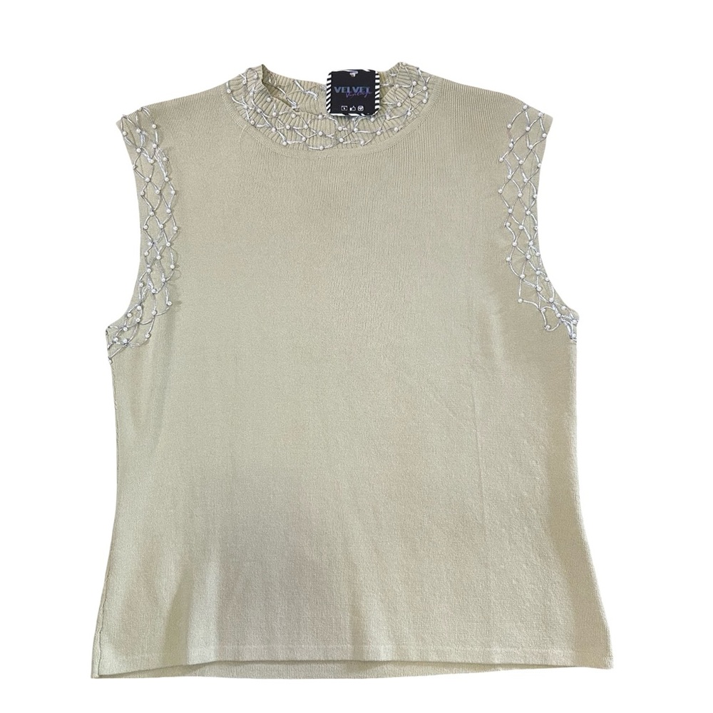 Cream Sleeveless Fitted Blouse with Mandarin Collar